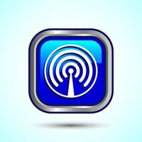 WIFI Icon Design Illustration, Internet Connection Symbol, Wireless and WIFI Sign, Blue Color Square Button Design vector