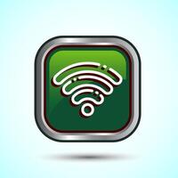 WIFI Icon Design Illustration, Internet Connection Symbol, Wireless and WIFI Sign, Green Color Square Button Design vector