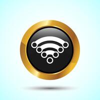 WIFI Icon Design Illustration, Internet Connection Symbol, Wireless and WIFI Sign, Gold Color Round Button Design vector