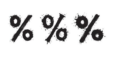 Black percentage symbols set in distressed grunge style on a white background vector