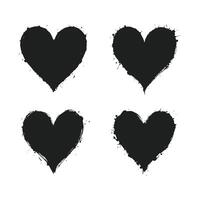 Black heart shapes set in distressed grunge style on a white background vector