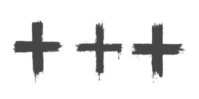 Black plus icons set in distressed grunge style on a white background vector