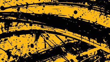 Abstract black and yellow paint splatter background with dynamic brush strokes vector