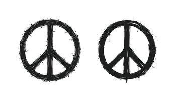 Black peace symbols set in distressed grunge style on a white background vector