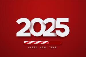 2025 text on a red background with a candy cane themed progress bar vector