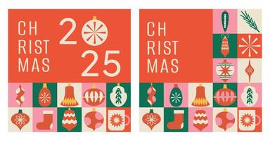 Set of banners. Christmas and New Year. Mosaic. Neo geometric modern trendy design. Wrapping paper. Hand drawn. Doodle. Elements, shapes and frames. Simple pattern. Flat. Xmas covers. Backgrounds vector