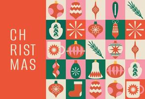 Christmas and New Year banner. Mosaic. Neo geometric modern trendy design. Wrapping paper. Hand drawn. Doodle. Elements, shapes and frames. Simple pattern. Flat. Xmas covers. Minimalistic background vector