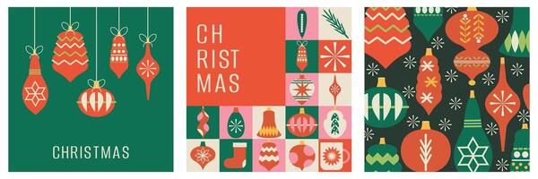 Set of posters. Christmas and New Year. 2025. Year of the snake. Mosaic. Neo geometric modern trendy design. Wrapping paper. Hand drawn. Doodle. Elements, shapes and frames. Xmas. Seamless pattern vector