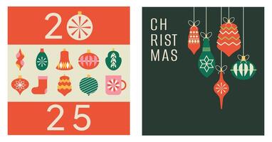 Set of banners. Christmas and New Year. 2025. Year of the snake. Mosaic. Neo geometric modern trendy design. Wrapping paper. Hand drawn. Element, shapes and frames. Seamless pattern Simple. Flat. Xmas vector