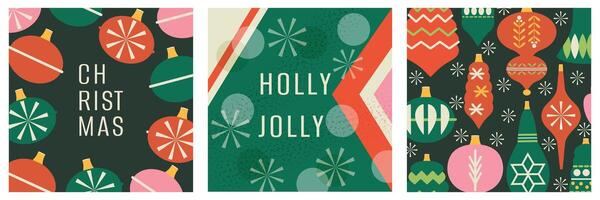 Set of posters. Minimalistic banners. Christmas and New Year. 2025. Balls, snowflakes. Neo geometric. Retro modern trendy design. Collection. Hand drawn. Doodle. Elements, shapes. Frames. Xmas. vector