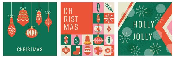 Set of posters. Minimal banners. Christmas and New Year. 2025. Year snake. Mosaic. Neo geometric modern trendy design. Collection. Hand drawn. Doodle. Elements, shapes, frames. Xmas. Cut out. Simple vector
