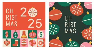 Minimalistic banner. Christmas and New Year. Frame and shape. Elements and figures. Neo geometric. Modern trendy design. Hand drawn. Doodle. Ornaments. Xmas. Cut out. Simple. 2025. Flat. Bauhaus vector