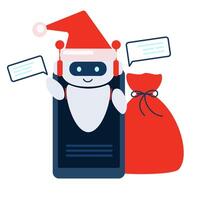 Robot chatbot wishes Happy New Year and Christmas. Technology and AI content generator. Customer care. vector