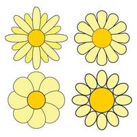 four yellow daisies are shown in different positions vector