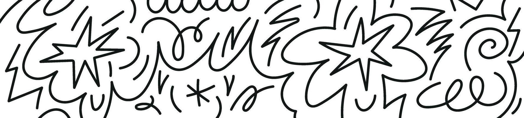 Hand-drawn elements fun abstract pattern with squiggle lines and shapes. background for kids art and graphic design. Flat illustration