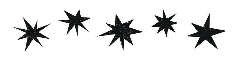 doodle star shapes with abstract scribbles. Black geometric collage with fun hand-drawn elements. Flat illustration isolated on white background. vector