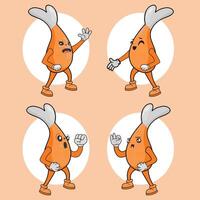 A set of cute and funny chicken leg mascot characters in various poses vector