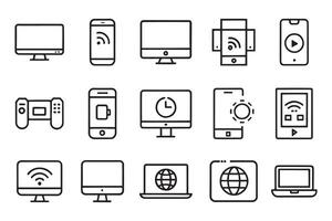 Tablet, laptop, phone, console, Smart Watch and more.related editable icon set isolated flat illustration white background. vector