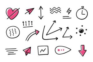 Crayon arrow, underline, handwritten mark check elements element Hand drawn set illustration white background vector
