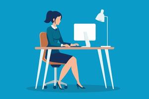 Woman working on a Desktop, Business concept isolated flat illustration vector