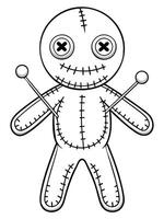 Voodoo doll illustration with pins, perfect for a Halloween-themed coloring page for kids vector