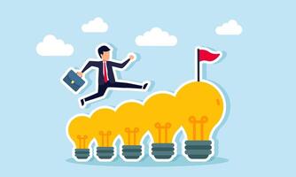 A businessman runs and jumps over a row of lights, illustrating ideas and innovations that continue to evolve with current business trends vector
