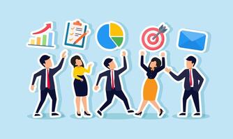 Some entrepreneurs gather and present their elements of business management, illustrating brainstorming on effective and efficient business management strategies vector