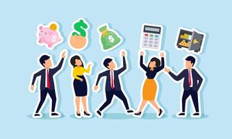 Some entrepreneurs gather and present their elements of financial management, illustrating brainstorming on effective financial management strategies vector