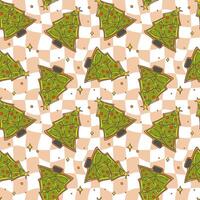 Christmas Tree Cookies Seamless Pattern on Checkerboard Background vector