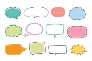 Hand drawn Cute crayon frame speech bubble set. Crayon chalk speech bubble frame. pencil dialog balloon, children color doodle text cloud. flat illustration white background. vector