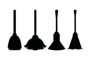 Four broom silhouettes arranged on a white background, showcasing their distinct shapes and designs. vector