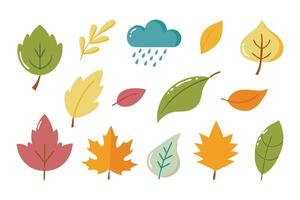 Leaf wind weather, autumn falling concept color shape element flat set illustration white background. vector