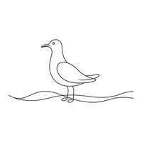 Gull bird continuous line art flat illustration on white background. vector