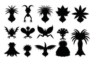 pattern with abstract exotic silhouettes set isolated flat illustration on white background vector