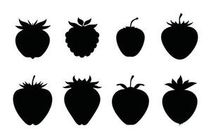 Strawberry silhouettes set isolated flat illustration on white background. vector