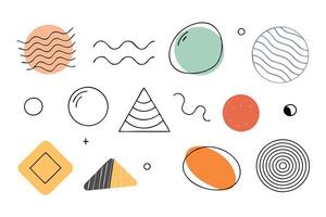 Wave, circle blob, triangle contemporary color shape element Hand drawn flat illustration white background. vector