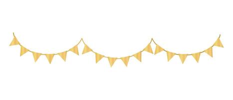 Golden party garland. Pennant border isolated on white background. Triangle flags. illustration vector