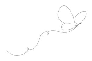 One line butterfly. Outline animal. Continuous single hand drawn sketch. Summer insect in doodle style vector