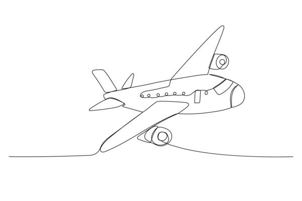 One line plane, sketch. Outline monochrome illustration