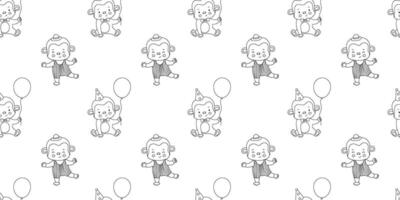 Seamless pattern with cute circus monkey. Childish hand drawn monochrome line background. vector