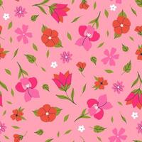 Seamless pattern with red and pink flowers. graphics. vector