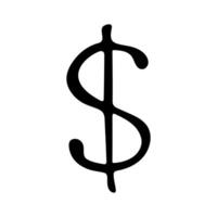 Hand drawn dollar currency symbol. Brush stroke doodle. Single element for design vector