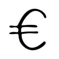 Hand drawn euro currency symbol. Brush stroke doodle. Single element for design vector