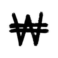 Hand drawn won currency symbol. Brush stroke doodle. Single element for design vector