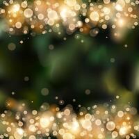 Blurred bokeh light background. Christmas and New Year holidays template. Abstract defocused circular golden luxury glitter bokeh lights border background. illustration vector
