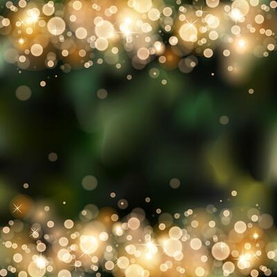 Blurred bokeh light background. Christmas and New Year holidays template. Abstract defocused circular golden luxury glitter bokeh lights border background. illustration