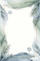 Watercolor frame with fir branches, splashes and place for text. Christmas card. Watercolor winter background vector