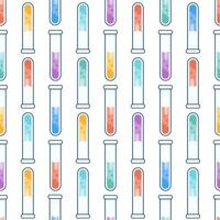 Patterns with test tubes with colored reagents. Chemical reaction, chemistry-themed concept for design vector