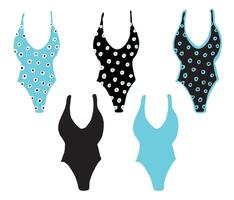 Woman bodysuit. V neck, polka dots print. Technical fashion illustration. Front, cyan and black color. Isolated elements on a white background. vector