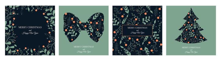 Set of holiday greeting card Happy New Year and Merry Christmas. Chinese holiday. Ribbon and Christmas tree. Xmas. Simple trendy elements and shape. Glowing. Sparkle calendar. Snowflake. vector